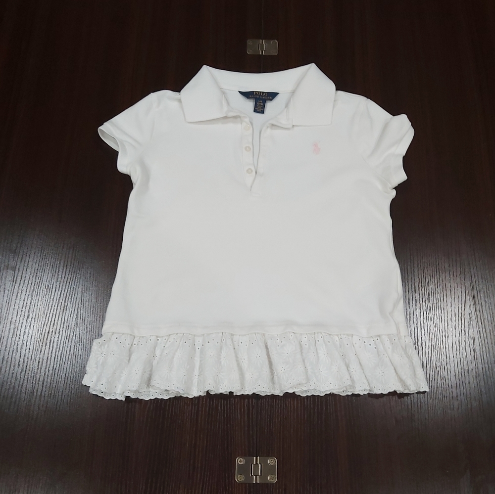 POLO Girls Short Sleeve Lace Peplum Shirt Size L (12 - 14)